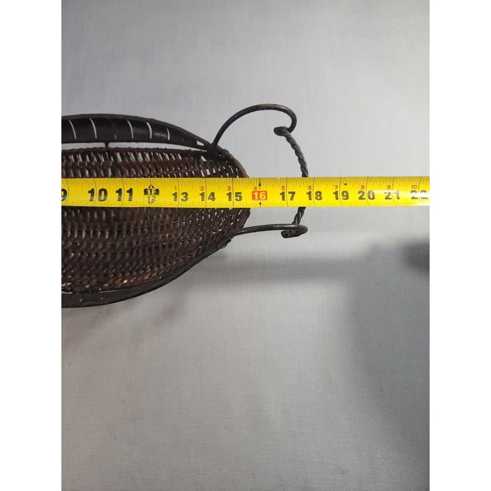18”X 8” Oval Metal Wicker Basket Curled Feet and Handles